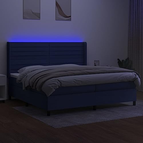 HEFZGDB Boxspringbett mit Matratze & LED Blau 200x200 cm Stoff Ehebett Bettgestell Einzelbetten Doppelbett für Gästezimmer Wohnbereich Herberge Schlafzimmer von HEFZGDB