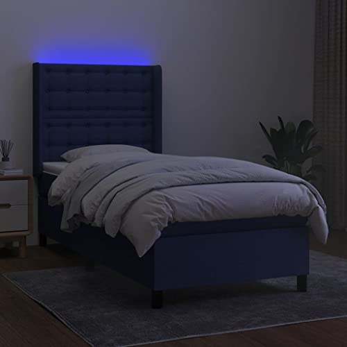HEFZGDB Boxspringbett mit Matratze & LED Blau 90x200 cm Stoff Ehebett Bettgestell Einzelbetten Doppelbett für Gästezimmer Wohnbereich Herberge Schlafzimmer von HEFZGDB
