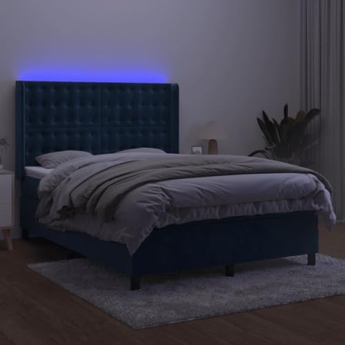 HEFZGDB Boxspringbett mit Matratze & LED Dunkelblau 140x200 cm Samt Ehebett Gästebett Bed Frame Single Bed für Herberge Wohnbereich Schlafzimmer Gästezimmer HEFZGDB Boxspringbett mit Matratze & LED Dunkelblau 140x200 cm Samt Ehebett Gästebett Bed Frame Single Bed für Herberge Wohnbereich Schlafzimmer Gästezimmer von HEFZGDB