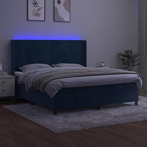 HEFZGDB Boxspringbett mit Matratze & LED Dunkelblau 180x200 cm Samt Ehebett Gästebett Bed Frame Single Bed für Herberge Wohnbereich Schlafzimmer Gästezimmer HEFZGDB Boxspringbett mit Matratze & LED Dunkelblau 180x200 cm Samt Ehebett Gästebett Bed Frame Single Bed für Herberge Wohnbereich Schlafzimmer Gästezimmer von HEFZGDB