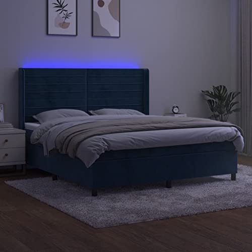 HEFZGDB Boxspringbett mit Matratze & LED Dunkelblau 180x200 cm Samt Ehebett Gästebett Bed Frame Single Bed für Herberge Wohnbereich Schlafzimmer Gästezimmer HEFZGDB Boxspringbett mit Matratze & LED Dunkelblau 180x200 cm Samt Ehebett Gästebett Bed Frame Single Bed für Herberge Wohnbereich Schlafzimmer Gästezimmer von HEFZGDB