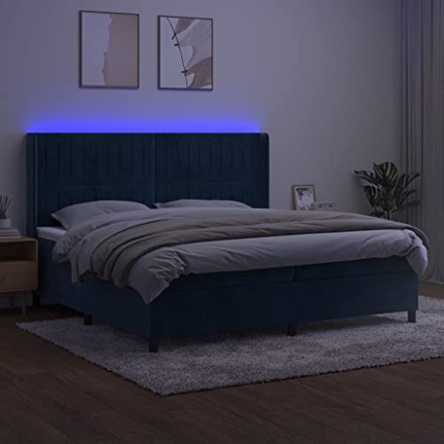 HEFZGDB Boxspringbett mit Matratze & LED Dunkelblau 200x200 cm Samt Ehebett Gästebett Bed Frame Single Bed für Herberge Wohnbereich Schlafzimmer Gästezimmer HEFZGDB Boxspringbett mit Matratze & LED Dunkelblau 200x200 cm Samt Ehebett Gästebett Bed Frame Single Bed für Herberge Wohnbereich Schlafzimmer Gästezimmer von HEFZGDB