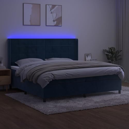 HEFZGDB Boxspringbett mit Matratze & LED Dunkelblau 200x200 cm Samt Ehebett Gästebett Bed Frame Single Bed für Herberge Wohnbereich Schlafzimmer Gästezimmer HEFZGDB Boxspringbett mit Matratze & LED Dunkelblau 200x200 cm Samt Ehebett Gästebett Bed Frame Single Bed für Herberge Wohnbereich Schlafzimmer Gästezimmer von HEFZGDB