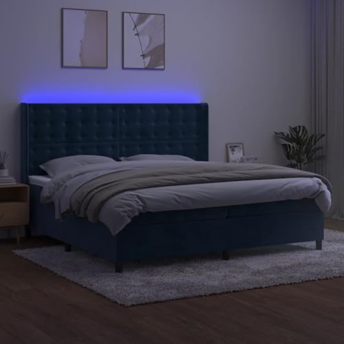 HEFZGDB Boxspringbett mit Matratze & LED Dunkelblau 200x200 cm Samt Ehebett Gästebett Bed Frame Single Bed für Herberge Wohnbereich Schlafzimmer Gästezimmer HEFZGDB Boxspringbett mit Matratze & LED Dunkelblau 200x200 cm Samt Ehebett Gästebett Bed Frame Single Bed für Herberge Wohnbereich Schlafzimmer Gästezimmer von HEFZGDB