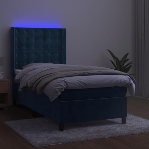 HEFZGDB Boxspringbett mit Matratze & LED Dunkelblau 90x190 cm Samt Ehebett Gästebett Bed Frame Single Bed für Herberge Wohnbereich Schlafzimmer Gästezimmer HEFZGDB Boxspringbett mit Matratze & LED Dunkelblau 90x190 cm Samt Ehebett Gästebett Bed Frame Single Bed für Herberge Wohnbereich Schlafzimmer Gästezimmer von HEFZGDB