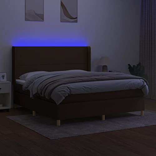 HEFZGDB Boxspringbett mit Matratze & LED Dunkelbraun 180x200 cm Stoff Daybed Bettgestell Familienbett Einzelbetten für Herberge Schlafzimmer Gästezimmer Wohnbereich von HEFZGDB