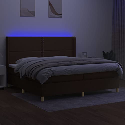 HEFZGDB Boxspringbett mit Matratze & LED Dunkelbraun 200x200 cm Stoff Daybed Bettgestell Familienbett Einzelbetten für Herberge Schlafzimmer Gästezimmer Wohnbereich von HEFZGDB