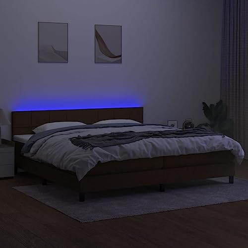 HEFZGDB Boxspringbett mit Matratze & LED Dunkelbraun 200x200 cm Stoff Ehebett Bettgestell Einzelbetten Doppelbett für Gästezimmer Wohnbereich Herberge Schlafzimmer von HEFZGDB