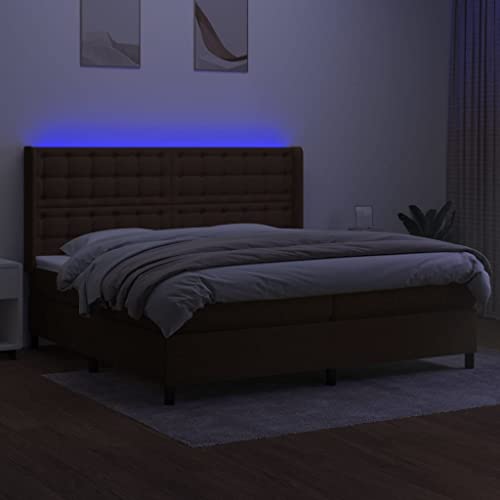 HEFZGDB Boxspringbett mit Matratze & LED Dunkelbraun 200x200 cm Stoff Ehebett Bettgestell Einzelbetten Doppelbett für Gästezimmer Wohnbereich Herberge Schlafzimmer von HEFZGDB