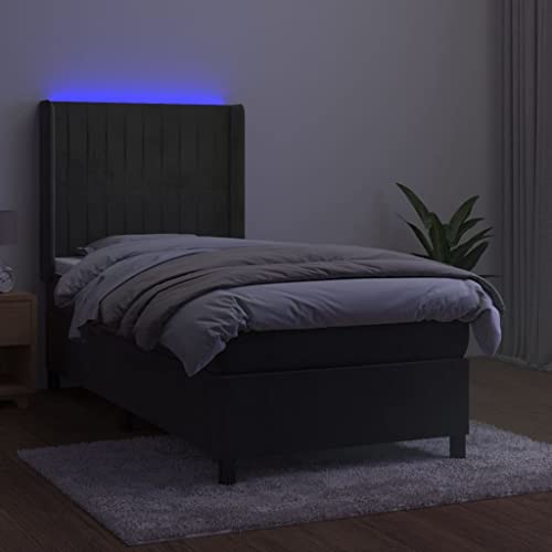 HEFZGDB Boxspringbett mit Matratze & LED Dunkelgrau 100x200 cm Samt Ehebett Gästebett Bed Frame Single Bed für Herberge Wohnbereich Schlafzimmer Gästezimmer HEFZGDB Boxspringbett mit Matratze & LED Dunkelgrau 100x200 cm Samt Ehebett Gästebett Bed Frame Single Bed für Herberge Wohnbereich Schlafzimmer Gästezimmer von HEFZGDB