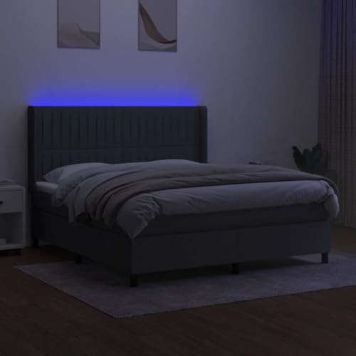 HEFZGDB Boxspringbett mit Matratze & LED Dunkelgrau 180x200 cm Stoff Ehebett Bettgestell Einzelbetten Doppelbett für Gästezimmer Wohnbereich Herberge Schlafzimmer von HEFZGDB