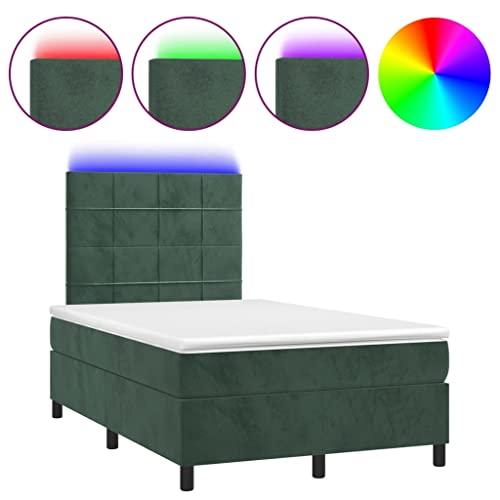 HEFZGDB Boxspringbett mit Matratze & LED Dunkelgrün 120x200 cm Samt Einzelbett Familienbett Einzelbetten Doppelbett für Herberge Wohnbereich Schlafzimmer Gästezimmer von HEFZGDB