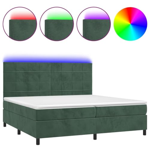 HEFZGDB Boxspringbett mit Matratze & LED Dunkelgrün 200x200 cm Samt Einzelbett Familienbett Einzelbetten Doppelbett für Herberge Wohnbereich Schlafzimmer Gästezimmer von HEFZGDB