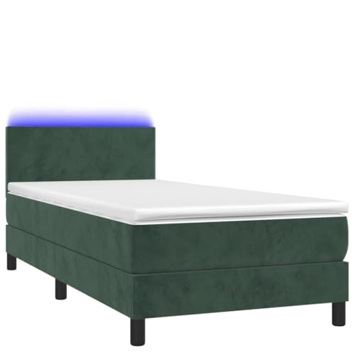 HEFZGDB Boxspringbett mit Matratze & LED Dunkelgrün 80x200 cm Samt Ehebett Bettgestell Familienbett Bettrahmen für Wohnbereich Herberge Schlafzimmer Gästezimmer von HEFZGDB