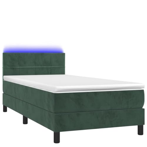 HEFZGDB Boxspringbett mit Matratze & LED Dunkelgrün 90x190 cm Samt Ehebett Bettgestell Familienbett Bettrahmen für Wohnbereich Herberge Schlafzimmer Gästezimmer von HEFZGDB