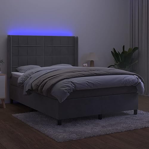 HEFZGDB Boxspringbett mit Matratze & LED Hellgrau 140x200 cm Samt Ehebett Gästebett Bed Frame Single Bed für Herberge Wohnbereich Schlafzimmer Gästezimmer HEFZGDB Boxspringbett mit Matratze & LED Hellgrau 140x200 cm Samt Ehebett Gästebett Bed Frame Single Bed für Herberge Wohnbereich Schlafzimmer Gästezimmer von HEFZGDB