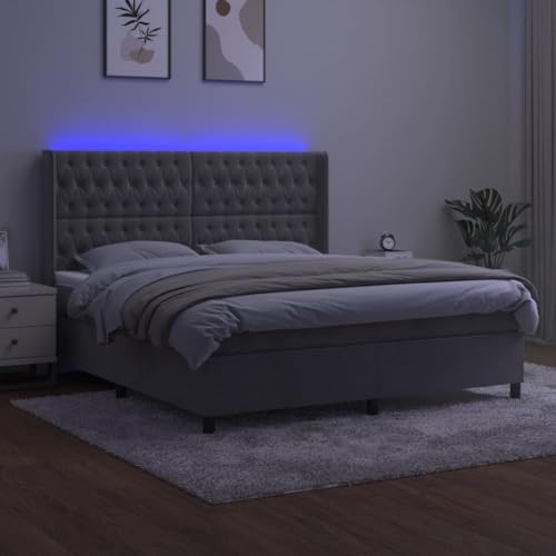 HEFZGDB Boxspringbett mit Matratze & LED Hellgrau 180x200 cm Samt Ehebett Gästebett Bed Frame Single Bed für Herberge Wohnbereich Schlafzimmer Gästezimmer HEFZGDB Boxspringbett mit Matratze & LED Hellgrau 180x200 cm Samt Ehebett Gästebett Bed Frame Single Bed für Herberge Wohnbereich Schlafzimmer Gästezimmer von HEFZGDB