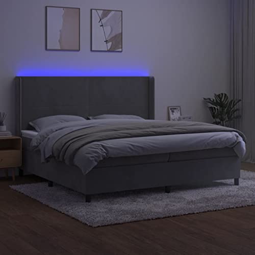 HEFZGDB Boxspringbett mit Matratze & LED Hellgrau 200x200 cm Samt Ehebett Gästebett Bed Frame Single Bed für Herberge Wohnbereich Schlafzimmer Gästezimmer HEFZGDB Boxspringbett mit Matratze & LED Hellgrau 200x200 cm Samt Ehebett Gästebett Bed Frame Single Bed für Herberge Wohnbereich Schlafzimmer Gästezimmer von HEFZGDB