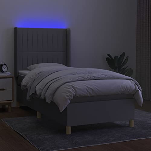 HEFZGDB Boxspringbett mit Matratze & LED Hellgrau 90x200 cm Stoff Daybed Bettgestell Familienbett Einzelbetten für Herberge Schlafzimmer Gästezimmer Wohnbereich von HEFZGDB