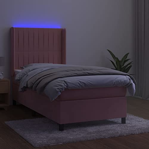 HEFZGDB Boxspringbett mit Matratze & LED Rosa 100x200 cm Samt Ehebett Gästebett Bed Frame Single Bed für Herberge Wohnbereich Schlafzimmer Gästezimmer HEFZGDB Boxspringbett mit Matratze & LED Rosa 100x200 cm Samt Ehebett Gästebett Bed Frame Single Bed für Herberge Wohnbereich Schlafzimmer Gästezimmer von HEFZGDB