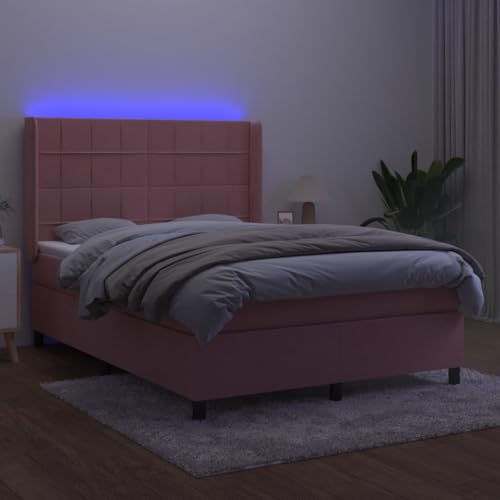 HEFZGDB Boxspringbett mit Matratze & LED Rosa 140x190 cm Samt Ehebett Gästebett Bed Frame Single Bed für Herberge Wohnbereich Schlafzimmer Gästezimmer HEFZGDB Boxspringbett mit Matratze & LED Rosa 140x190 cm Samt Ehebett Gästebett Bed Frame Single Bed für Herberge Wohnbereich Schlafzimmer Gästezimmer von HEFZGDB
