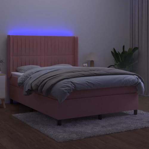 HEFZGDB Boxspringbett mit Matratze & LED Rosa 140x200 cm Samt Ehebett Gästebett Bed Frame Single Bed für Herberge Wohnbereich Schlafzimmer Gästezimmer HEFZGDB Boxspringbett mit Matratze & LED Rosa 140x200 cm Samt Ehebett Gästebett Bed Frame Single Bed für Herberge Wohnbereich Schlafzimmer Gästezimmer von HEFZGDB