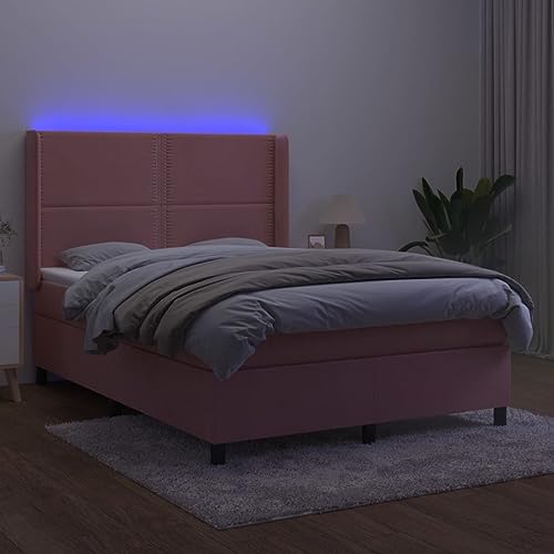 HEFZGDB Boxspringbett mit Matratze & LED Rosa 140x200 cm Samt Ehebett Gästebett Bed Frame Single Bed für Herberge Wohnbereich Schlafzimmer Gästezimmer HEFZGDB Boxspringbett mit Matratze & LED Rosa 140x200 cm Samt Ehebett Gästebett Bed Frame Single Bed für Herberge Wohnbereich Schlafzimmer Gästezimmer von HEFZGDB