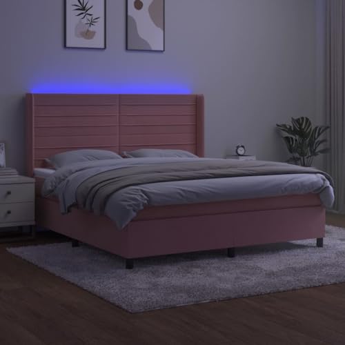 HEFZGDB Boxspringbett mit Matratze & LED Rosa 160x200 cm Samt Ehebett Gästebett Bed Frame Single Bed für Herberge Wohnbereich Schlafzimmer Gästezimmer HEFZGDB Boxspringbett mit Matratze & LED Rosa 160x200 cm Samt Ehebett Gästebett Bed Frame Single Bed für Herberge Wohnbereich Schlafzimmer Gästezimmer von HEFZGDB