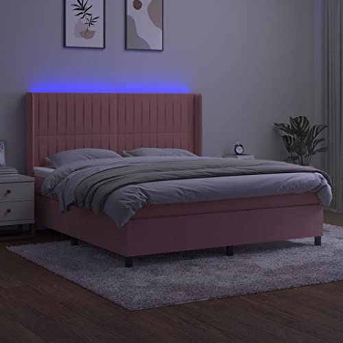HEFZGDB Boxspringbett mit Matratze & LED Rosa 180x200 cm Samt Ehebett Gästebett Bed Frame Single Bed für Herberge Wohnbereich Schlafzimmer Gästezimmer HEFZGDB Boxspringbett mit Matratze & LED Rosa 180x200 cm Samt Ehebett Gästebett Bed Frame Single Bed für Herberge Wohnbereich Schlafzimmer Gästezimmer von HEFZGDB