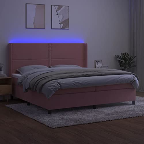 HEFZGDB Boxspringbett mit Matratze & LED Rosa 200x200 cm Samt Ehebett Gästebett Bed Frame Single Bed für Herberge Wohnbereich Schlafzimmer Gästezimmer HEFZGDB Boxspringbett mit Matratze & LED Rosa 200x200 cm Samt Ehebett Gästebett Bed Frame Single Bed für Herberge Wohnbereich Schlafzimmer Gästezimmer von HEFZGDB