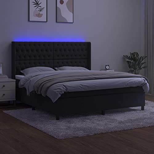 HEFZGDB Boxspringbett mit Matratze & LED Schwarz 180x200 cm Samt Ehebett Gästebett Bed Frame Single Bed für Herberge Wohnbereich Schlafzimmer Gästezimmer HEFZGDB Boxspringbett mit Matratze & LED Schwarz 180x200 cm Samt Ehebett Gästebett Bed Frame Single Bed für Herberge Wohnbereich Schlafzimmer Gästezimmer von HEFZGDB