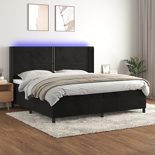 HEFZGDB Boxspringbett mit Matratze & LED Schwarz 200x200 cm Samt Ehebett Gästebett Bed Frame Single Bed für Herberge Wohnbereich Schlafzimmer Gästezimmer HEFZGDB Boxspringbett mit Matratze & LED Schwarz 200x200 cm Samt Ehebett Gästebett Bed Frame Single Bed für Herberge Wohnbereich Schlafzimmer Gästezimmer von HEFZGDB