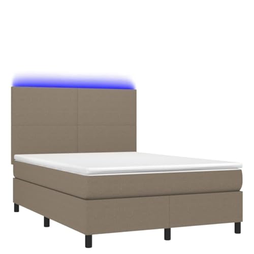 HEFZGDB Boxspringbett mit Matratze & LED Taupe 140x200 cm Stoff Daybed Gästebett Bed Frame Bettrahmen für Schlafzimmer Wohnbereich Gästezimmer Herberge von HEFZGDB