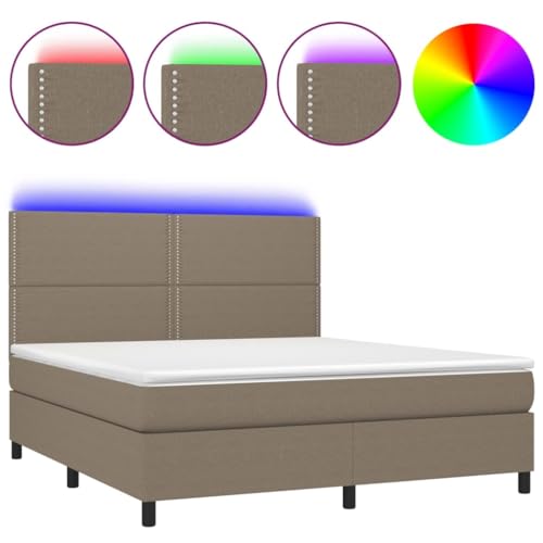 HEFZGDB Boxspringbett mit Matratze & LED Taupe 160x200 cm Stoff Daybed Gästebett Bed Frame Bettrahmen für Schlafzimmer Wohnbereich Gästezimmer Herberge von HEFZGDB
