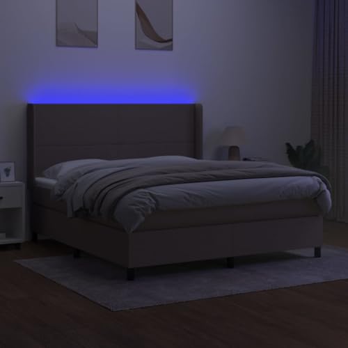 HEFZGDB Boxspringbett mit Matratze & LED Taupe 160x200 cm Stoff Ehebett Bettgestell Einzelbetten Doppelbett für Gästezimmer Wohnbereich Herberge Schlafzimmer von HEFZGDB