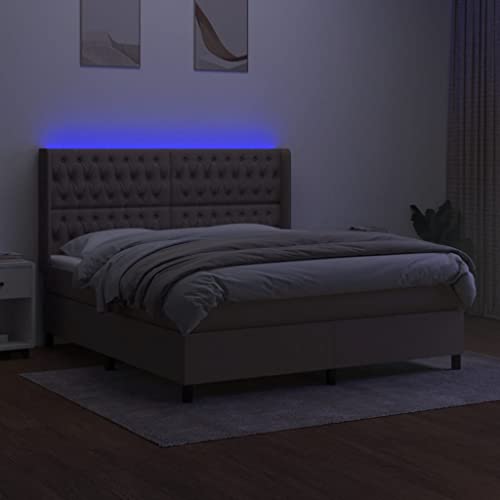 HEFZGDB Boxspringbett mit Matratze & LED Taupe 180x200 cm Stoff Ehebett Bettgestell Einzelbetten Doppelbett für Gästezimmer Wohnbereich Herberge Schlafzimmer von HEFZGDB