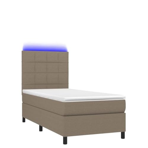 HEFZGDB Boxspringbett mit Matratze & LED Taupe 90x190 cm Stoff Daybed Gästebett Bed Frame Bettrahmen für Schlafzimmer Wohnbereich Gästezimmer Herberge von HEFZGDB