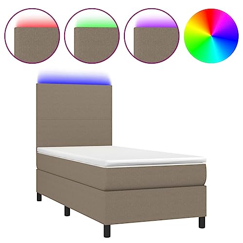 HEFZGDB Boxspringbett mit Matratze & LED Taupe 90x190 cm Stoff Daybed Gästebett Bed Frame Bettrahmen für Schlafzimmer Wohnbereich Gästezimmer Herberge von HEFZGDB
