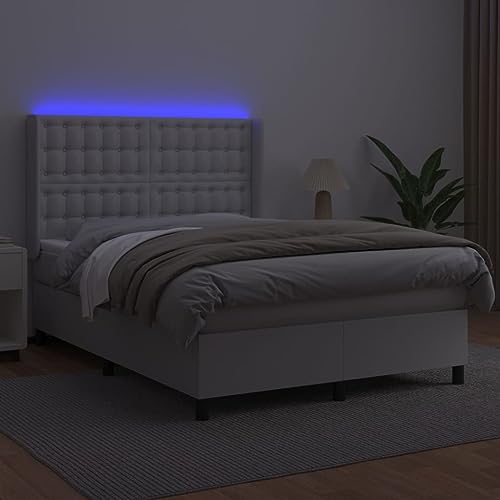 HEFZGDB Boxspringbett mit Matratze & LED Weiß 140x190 cm Kunstleder Jugendbett Bettgestell Familienbett Doppelbett für Wohnbereich Schlafzimmer Gästezimmer Herberge von HEFZGDB