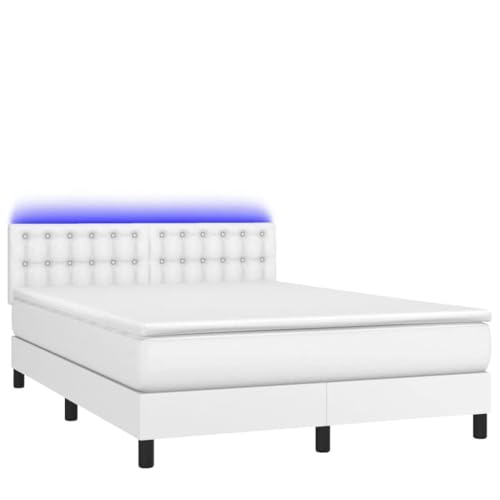 HEFZGDB Boxspringbett mit Matratze & LED Weiß 140x190 cm Kunstleder Single Bed Gästebett Doppelbett Bettrahmen für Gästezimmer Herberge Schlafzimmer Wohnbereich HEFZGDB Boxspringbett mit Matratze & LED Weiß 140x190 cm Kunstleder Single Bed Gästebett Doppelbett Bettrahmen für Gästezimmer Herberge Schlafzimmer Wohnbereich von HEFZGDB