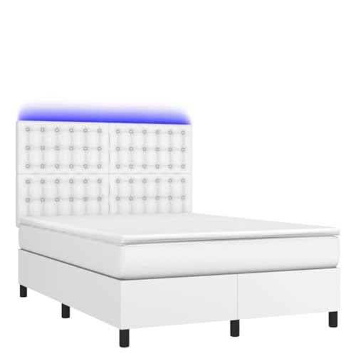 HEFZGDB Boxspringbett mit Matratze & LED Weiß 140x200 cm Kunstleder Daybed Bettgestell Bed Frame Doppelbett für Schlafzimmer Wohnbereich Herberge Gästezimmer HEFZGDB Boxspringbett mit Matratze & LED Weiß 140x200 cm Kunstleder Daybed Bettgestell Bed Frame Doppelbett für Schlafzimmer Wohnbereich Herberge Gästezimmer von HEFZGDB