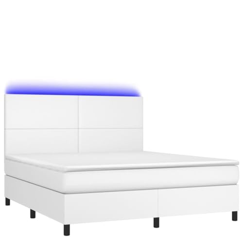 HEFZGDB Boxspringbett mit Matratze & LED Weiß 180x200 cm Kunstleder Daybed Bettgestell Bed Frame Doppelbett für Schlafzimmer Wohnbereich Herberge Gästezimmer HEFZGDB Boxspringbett mit Matratze & LED Weiß 180x200 cm Kunstleder Daybed Bettgestell Bed Frame Doppelbett für Schlafzimmer Wohnbereich Herberge Gästezimmer von HEFZGDB