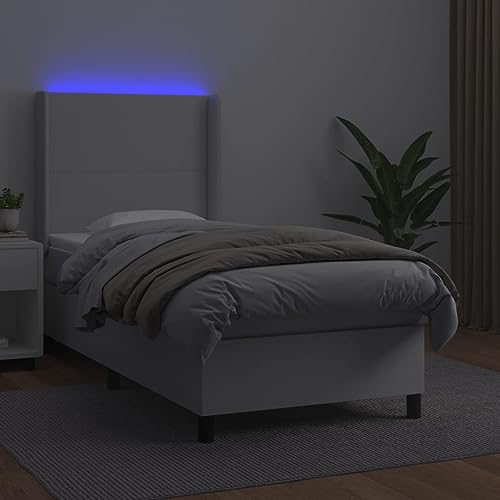 HEFZGDB Boxspringbett mit Matratze & LED Weiß 90x190 cm Kunstleder Jugendbett Bettgestell Familienbett Doppelbett für Wohnbereich Schlafzimmer Gästezimmer Herberge von HEFZGDB