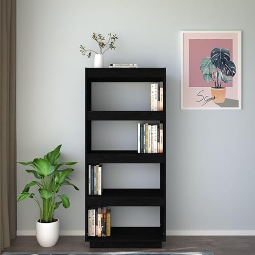 HEFZGDB Bücherregal/Raumteiler Schwarz 60x35x135 cm Massivholz Kiefer Regal Küche Cd Regal Aktenschrank Apothekerschrank Küche für Büro Wohnbereich Bibliothek Arbeitszimmer von HEFZGDB