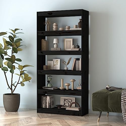 HEFZGDB Bücherregal/Raumteiler Schwarz 80x30x167,4 cm Massivholz Kiefer Büroregal Cd Regal Aktenschrank Mehrzweckschrank für Schlafzimmer Bibliothek Büro Arbeitszimmer von HEFZGDB