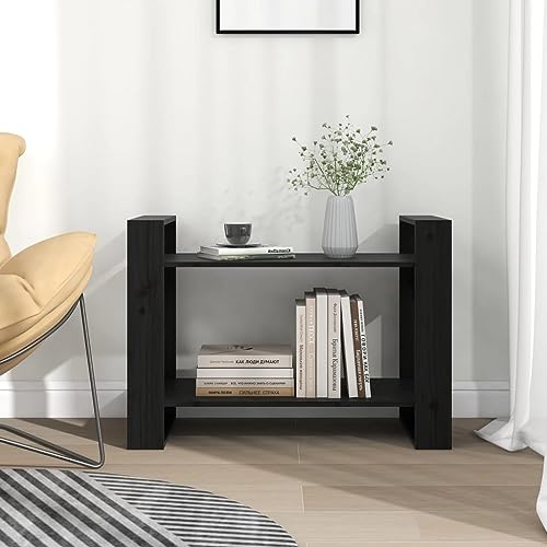 HEFZGDB Bücherregal/Raumteiler Schwarz 80x35x56,5 cm Massivholz Kiefer Allzweckschrank Bücherregal Klein Mehrzweckschrank Vitrine für Arbeitszimmer Bibliothek Wohnbereich Schlafzimmer von HEFZGDB
