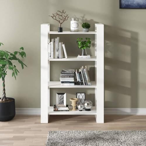 HEFZGDB Bücherregal/Raumteiler Weiß 80x35x125 cm Massivholz Kiefer Bücherwagen Cd Regal Mehrzweckschrank Apothekerschrank Küche für Arbeitszimmer Schlafzimmer Wohnbereich Büro von HEFZGDB