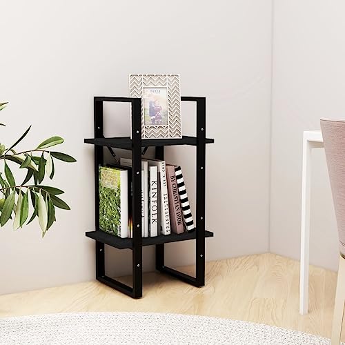 HEFZGDB Bücherregal 2 Böden Schwarz 40x30x70 cm Massivholz Kiefer Vitrine Cd Regal Apothekerschrank Küche Küchenschrank für Arbeitszimmer Schlafzimmer Bibliothek Wohnbereich von HEFZGDB