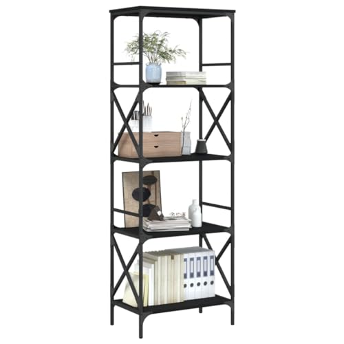 HEFZGDB Bücherregal 5 Böden Schwarz 59x35x171 cm Holzwerkstoff Regal Schlafzimmer Cd Regal Aktenschrank Regale für Büro Bibliothek Arbeitszimmer Wohnbereich von HEFZGDB