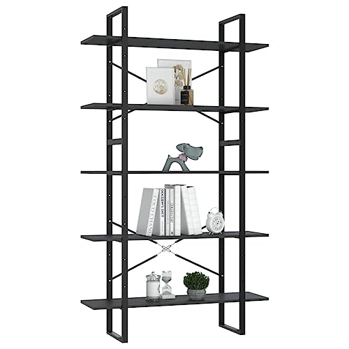 HEFZGDB Bücherregal 5 Fächer Grau 100x30x175 cm Holzwerkstoff Vitrine Aktenschrank Mehrzweckschrank Küchenschrank für Bibliothek Arbeitszimmer Schlafzimmer Büro von HEFZGDB